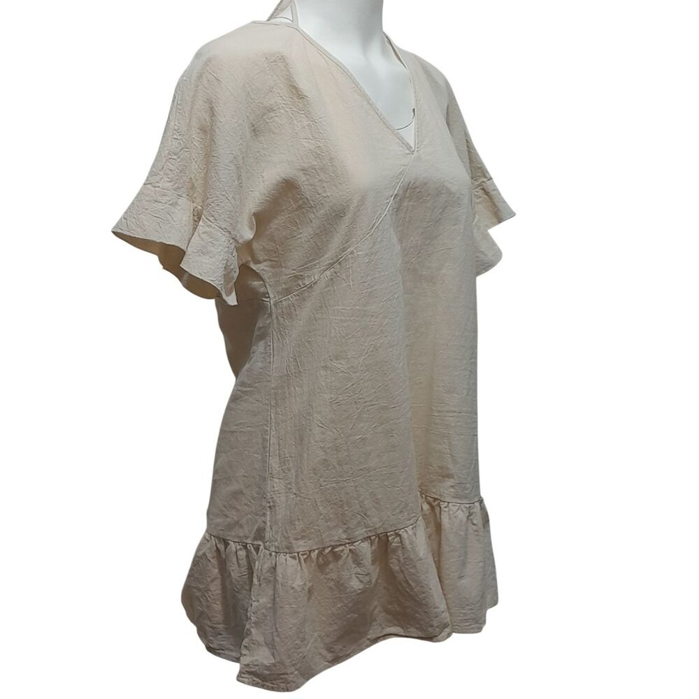Womens Boho Beach Cottagecore Peasant Prairie Ruffle Hem Size Medium Mini Dress - Picture 4 of 9